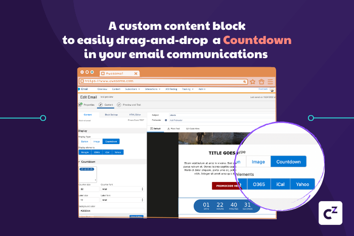 A custom content block to easily drag-and-drop a Countdown in your email communications
